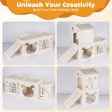 Extra Large Rabbit House, Wooden Bunny Castles with 4 Houses and Hay Feeder, Indoor Guinea Pig Castles Multistory Climbing Tower, Sturdy Wooden Bunny Cage Indoor, Small Animal Pet Rabbit Habitat