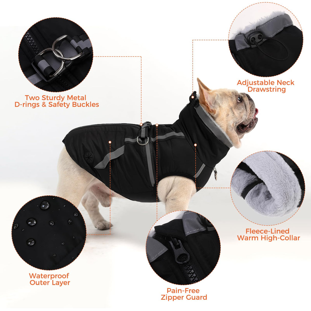 Mihachi Dog Snow Jacket Waterproof Dog Coat with Harness Built in,Thick Fleece Lined & Pockets,Turtleneck Warm Winter Jacket for Small Dogs Reflective Fleece Vest with Zipper,Snowsuit Outfit, Black S