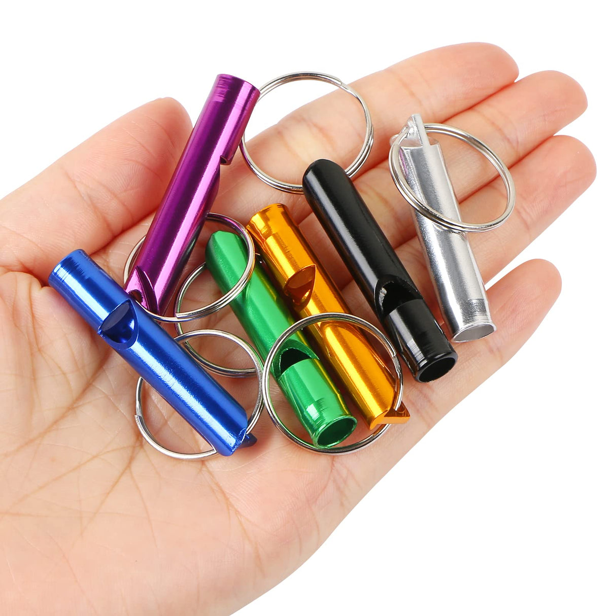 MIDELONG 6 pcs Emergency Whistle with Key Chain, Aluminum Extra Loud Safety Survival Whistle Keychain for Outdoor Sports Camping Hiking Boating Hunting, 6 Colors