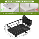 Dish Drying Rack - Space-Saving Small Dish Rack for Kitchen Counter, Rust-Resistant Kitchen Drying Rack, Compact Dish Drainer Organizer with Utensil Holder for Home Kitchen, Black