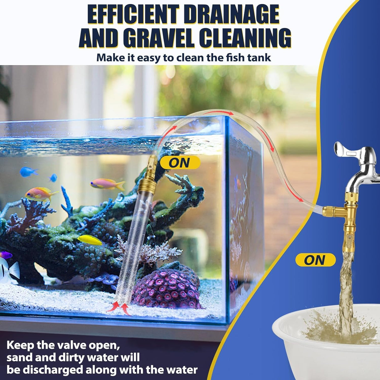 GADFISH Gravel Vacuum for Aquarium Water Changer Fish Tank Cleaning Tools, Siphon Universal Quick Pump Aquarium Water Changing (50ft)