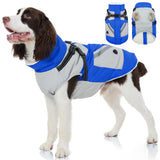 FUAMEY Dog Winter Jackets for Large Dogs,Dog Coat with Harness Built in,Waterproof Dogs Snowsuits Warm Pet Jacket Zip Up Fleece Cold Weather Coats Reflective Puppy Vest with Pocket Blue XL