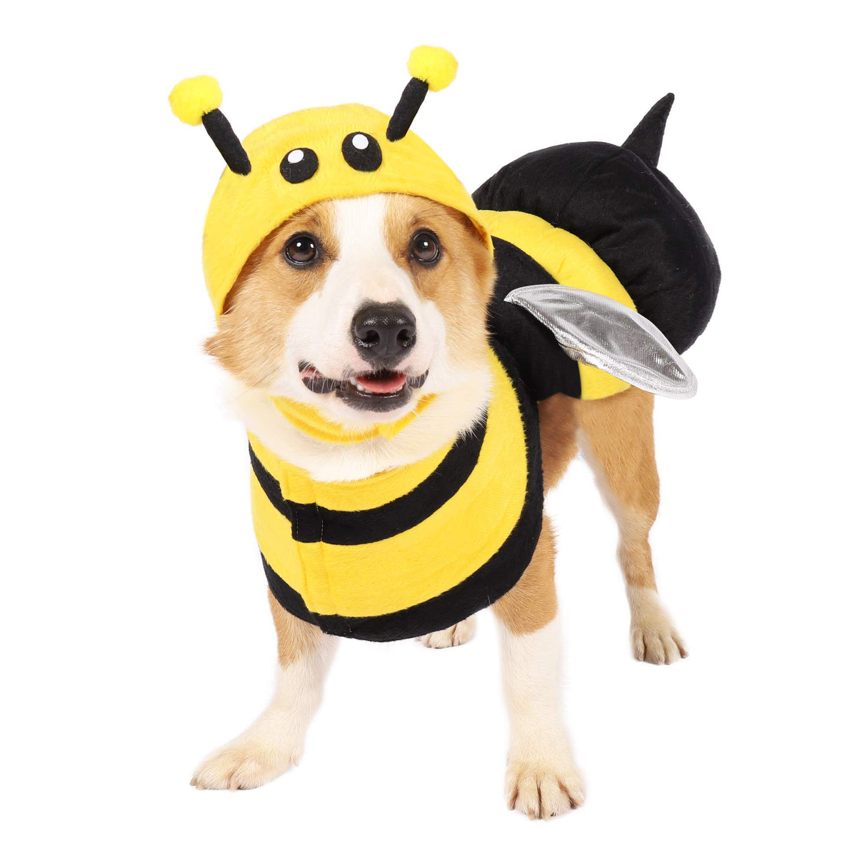 Spooktacular Creations Pet Dog Bee Costume with 3D Bee Hat, Silver Wings for Halloween Dress-up Party, Role Play, Carnival Cosplay, Holiday Decorations Clothes (X-Large)