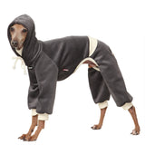 D Doggy Star Italian Greyhound Clothes, Corduroy Velvet Hooded Jumpsuit, Stretchy and Cozy (2XL,Hoodie Charcoal)