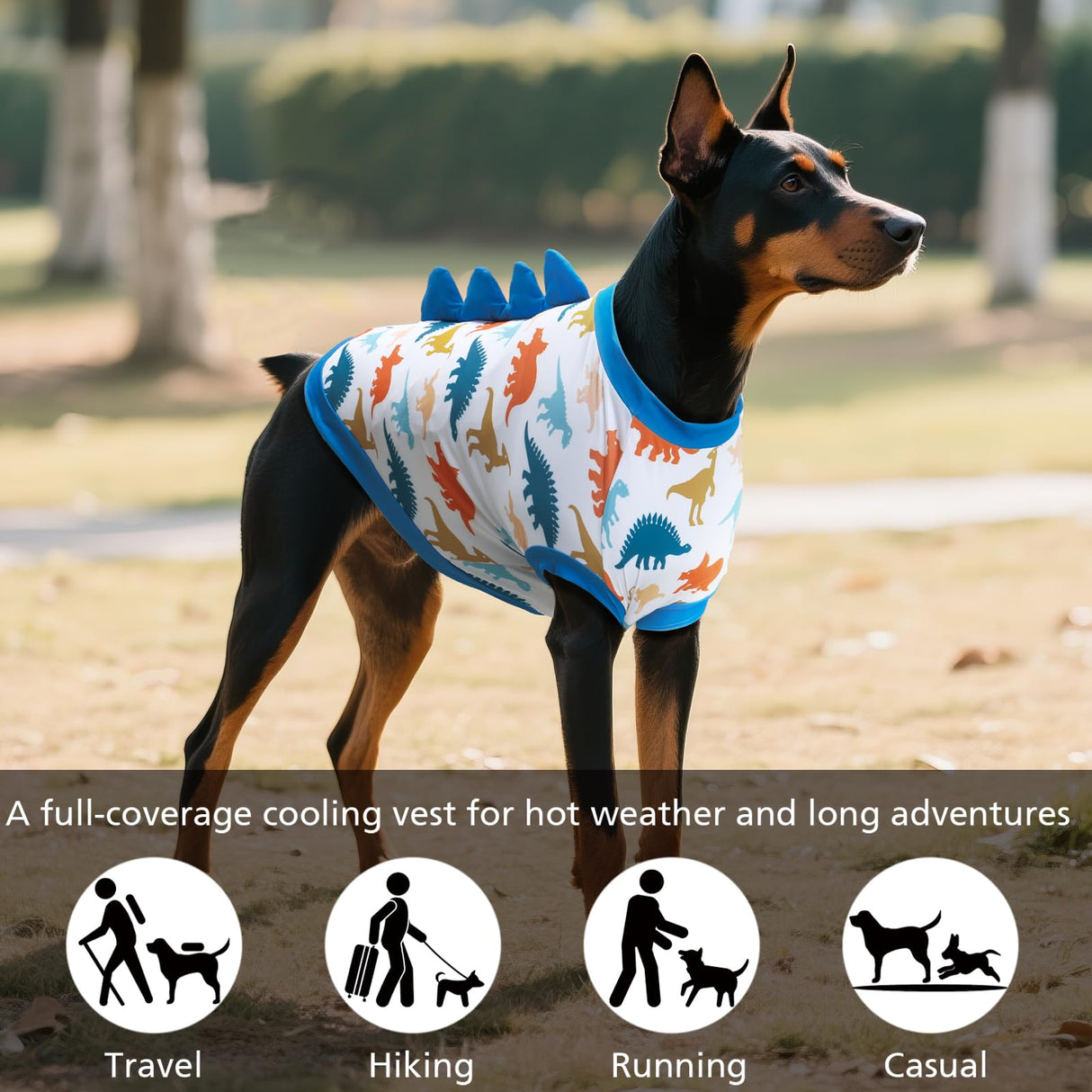 UNIPUP UPF 50+ Sun Protection Dog Shirt - Sleeveless Cooling Vest for Large Dogs Boy, Quick-Dry Pet T-Shirt with Funny Dinosaur Horns, UV Protective Breathable Dog Clothes U-COSBX02XXL