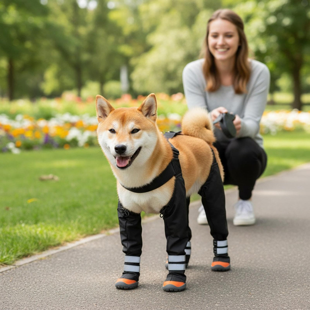 Winter Dog Suspender Boots, Dog Paw Protectors, Waterproof Doggy Booties for Winter, Anti-Slip Reflective Dogs Shoes Snow Boots for Outdoor Walking