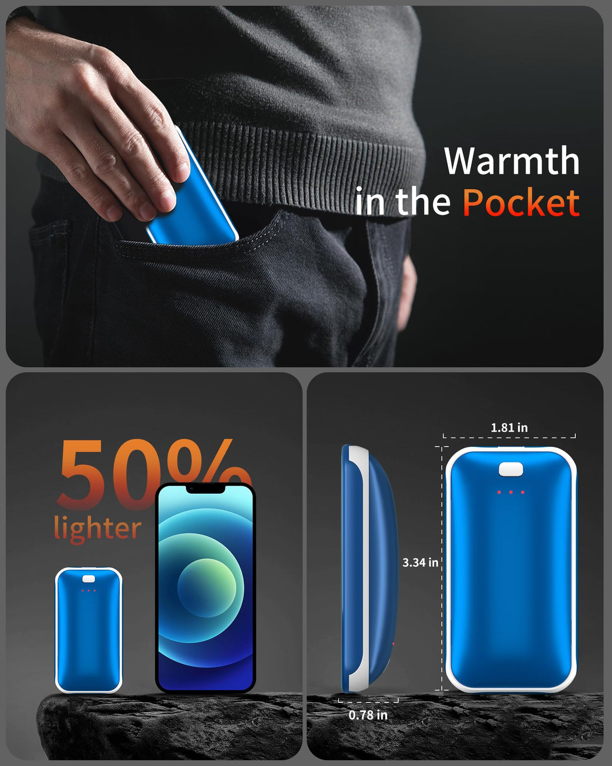 Hand Warmers Rechargeable, 2 Pack 4000mAh Electric Handwarmer, Portable Pocket Heater Handwarmers, Gifts for Men, Women, Christmas, Outdoor, Indoor, Golf, Camping, Hunting Accessories