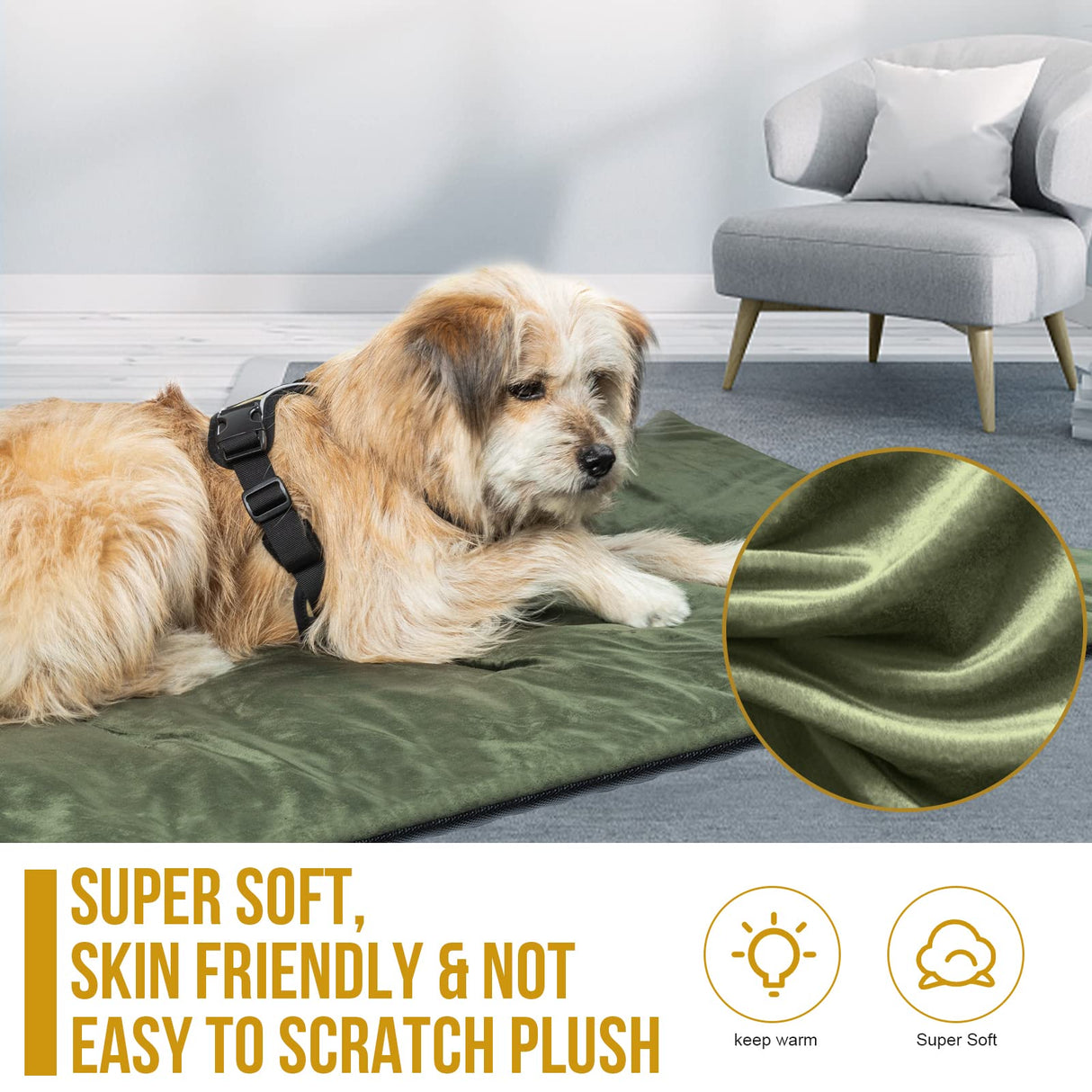ONETIGRIS Travel Dog Bed - Portable, Washable, Waterproof Anti-Slip Dog Camping Bed, 3.6ft by 2.2ft Outdoor Indoor Bed Mat Cushioned Plush Warm Puppy Mattresses