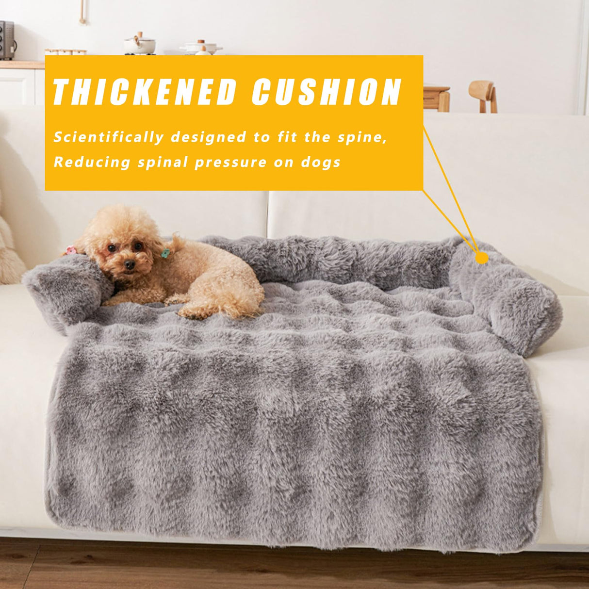 Calming Dog Bed for Couch, 29.5 x 29.5 inch, Non-Slip Rabbit-Velvet Dog Sofa Mat for Furniture Protector, Perfect for Small, Medium Dogs and Cats (Black)
