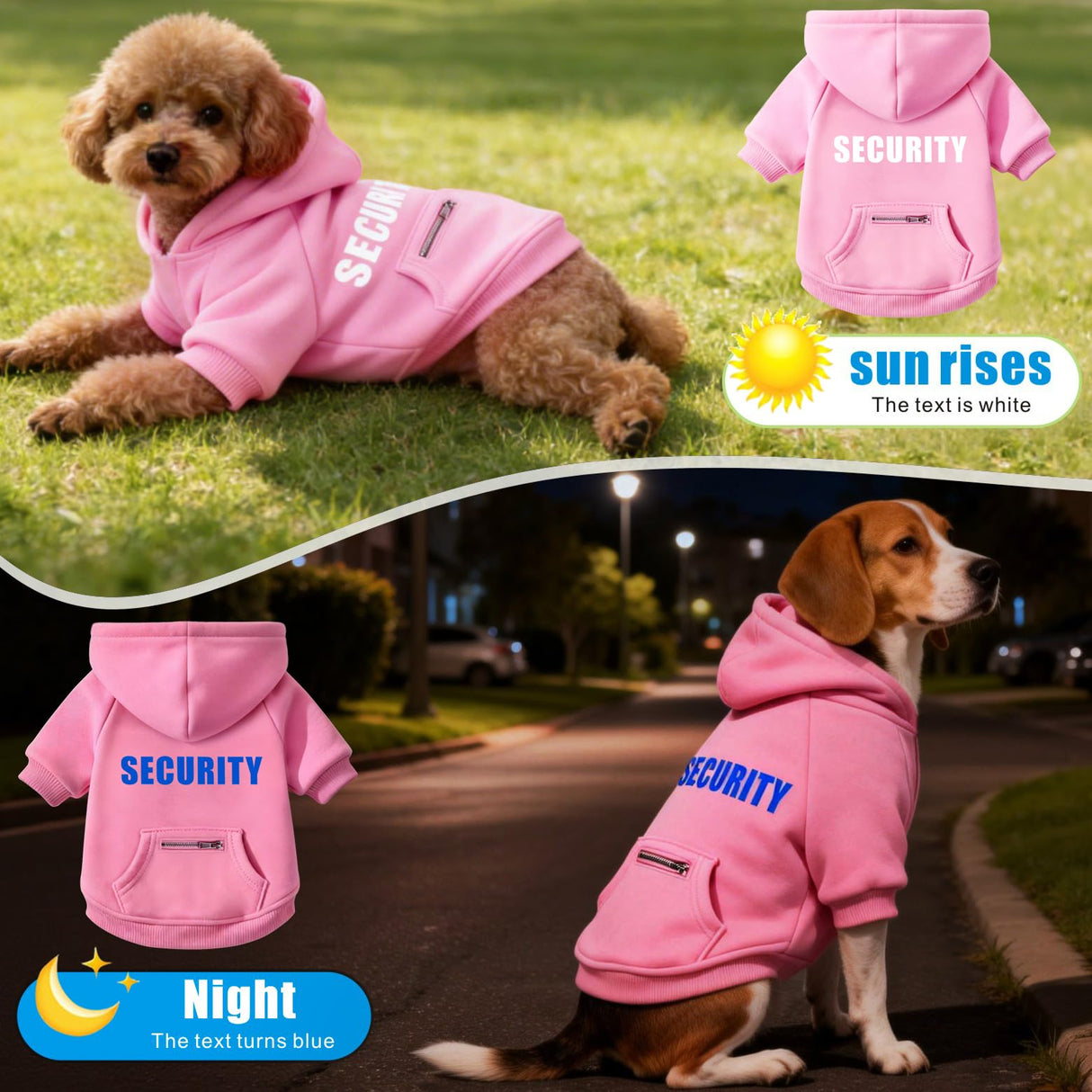 Otunrues Dog Hoodie for Large Dogs Glow-in-The-Dark Security Dog Sweater Sweatshirt Hooded Soft Brushed Fleece WinterClothes with Dual Pocket Zip Puppy Hoodies Pink XL
