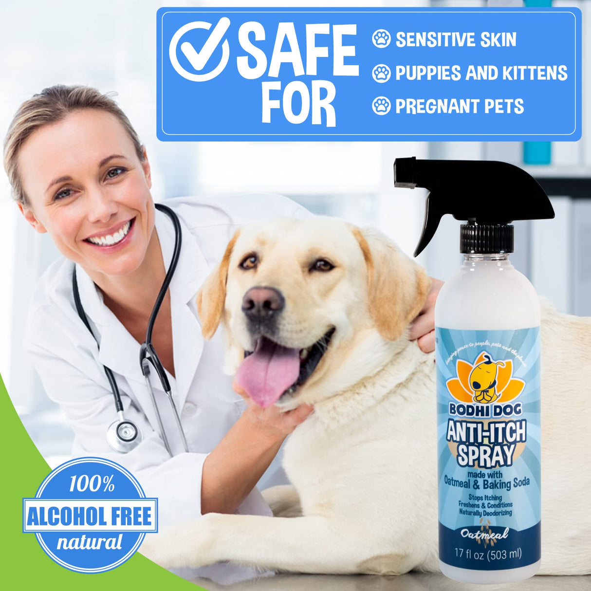 Bodhi Dog Itch Relief Spray - Natural Relief for Dry, Itchy, Allergic, or Bug-Bitten Skin - Safe for Dogs & Cats - Soothing Oatmeal Formula - Made in USA (Oatmeal, 17 Fl Oz)