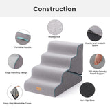 Gardner Pet Dog Stairs for Small Dogs 17.5" H, 2 in 1 Transformable 4-Step Pet Stairs and ramp, Dog Steps for Couch bed (19~22 in) with Durable Non-Slip Waterproof Cover and CertiPUR-US Certified Foam