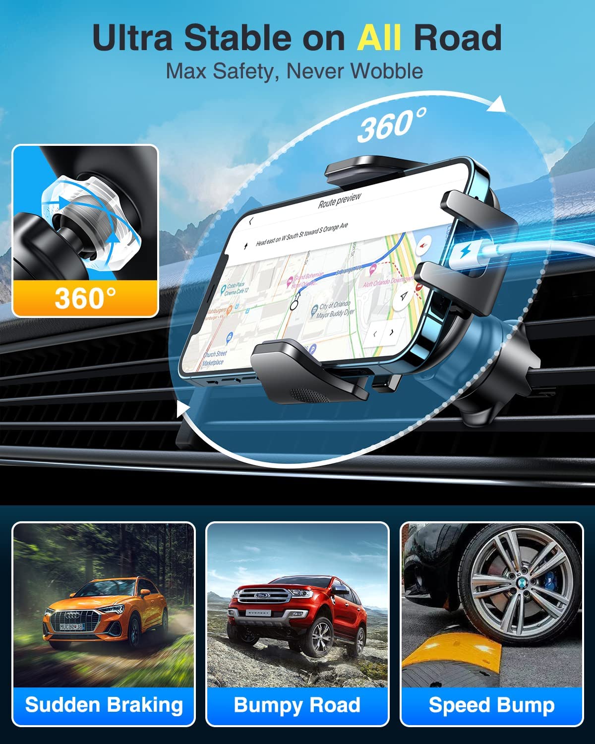 [True Military-Grade] Car Phone Holder VANMASS [2024 Strongest Suction & Clip] Cell Phone Mount for Dashboard Windshield Vent Truck Accessories Cradle Dash Stand for iPhone 16 Pro Max 15 14 13 Android