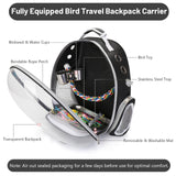 Bird Backpack Carrier, Travel Bird Cage for Small Medium Size Parrot Parakeet Budgies Cockatiel, Portable Clear Bubble Window Bag with Stainless Steel Tray Food Bolw Standing Perch (Black)