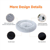 Amazon Basics Washable Donut Pet Bolster Faux Fur Bed with Removable Cover, Anti-Slip Bottom for Dog, Grey, 23" x 23"