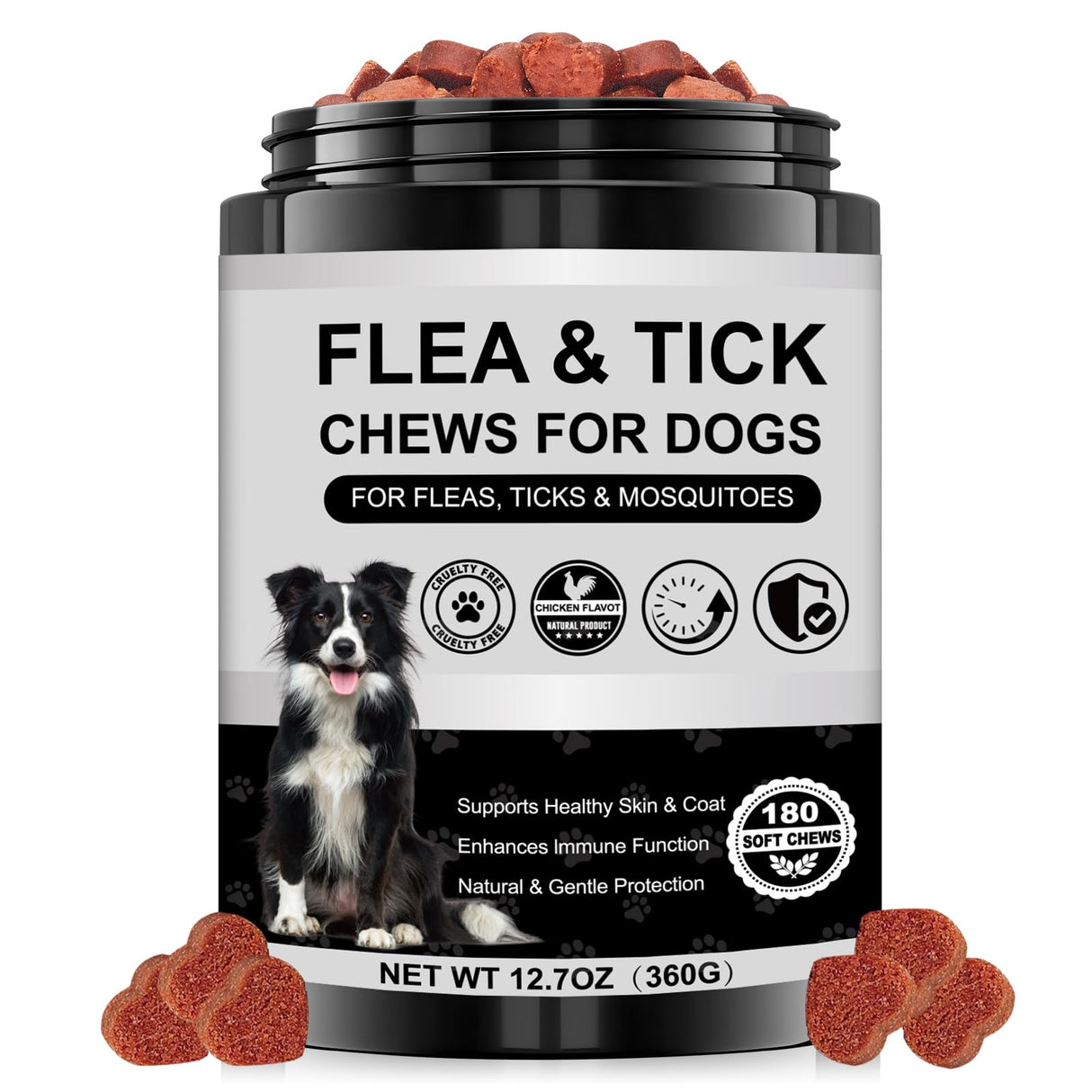 Dog Flea and Tick Chewable Supplement – Natural Support for Skin & Coat Health, Seasonal Comfort & Itch Relief – 180 Soft Chews with Chicken Flavor for Dogs & Puppies (180pcs)