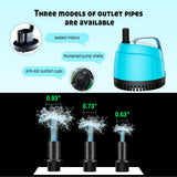 WUCIOOO 700GPH Ultra Quiet Bottom Suction Submersible Water Pump (2600L/H, 40W) with 3 Nozzles,8ft High Head,Suitable for Aquariums,Fish Tanks, Pond Fountains, Hydroponic Green,Indoor Fountains