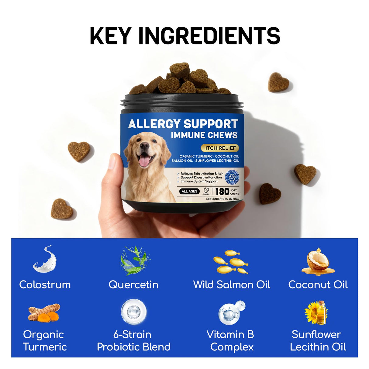 Furry Armor Dog Allergy Relief Chews - Dog Itching Skin Relief - 180 Chews - Anti-Itch, Hot Spots, Paw Licking - Immune Health - Omega 3 Fish Oil - Dry Itchy Skin and Coat Supplement