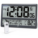 LFF Atomic Clock, Never Needs Setting, Battery Operated, Atomic Wall Clock with Indoor/Outdoor Temperature, Wireless Outdoor Sensor, Large Display Digital Calendar Clock for Elderly