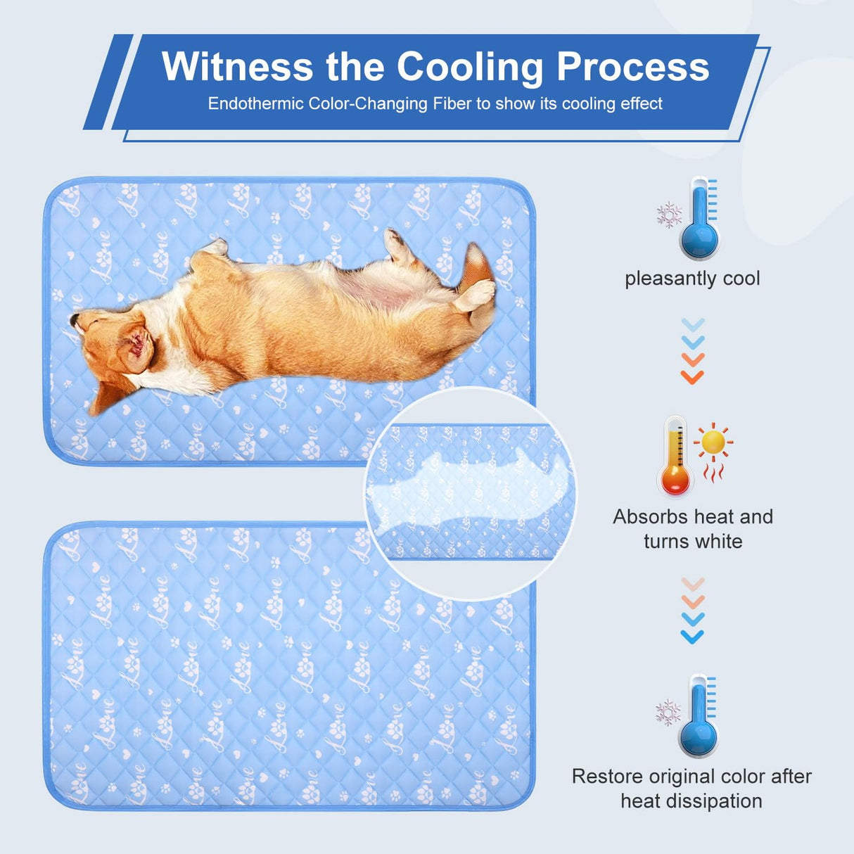 MH MYLUNE HOME Dog Cooling Mat 36x23 Inch - Cool-Chill Cool Fiber, Endothermic Color Changing Pet Pad for Dogs & Cats, Double-Sided Cooling & Warm, Foldable & Washable Summer Blanket