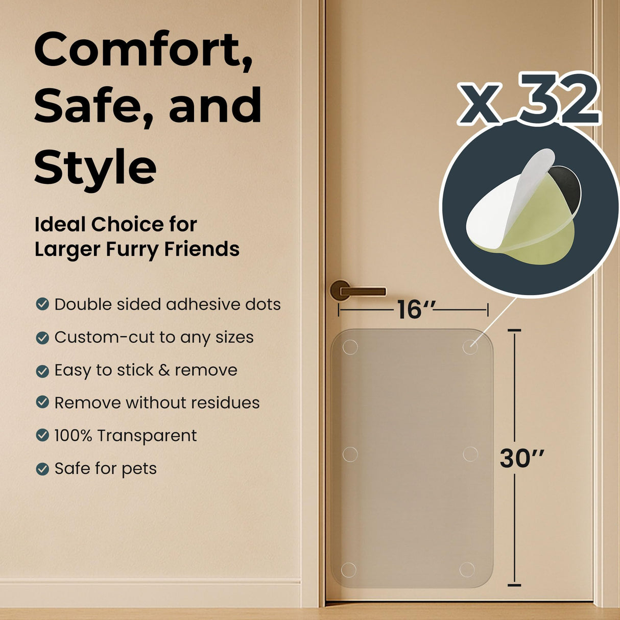Dog Door Scratch Protector 2-Pack 16 x 30’’ Customizable Transparent PVC Film, Anti-Scratch Guard for Doors & Trim, Damage Proof Protection