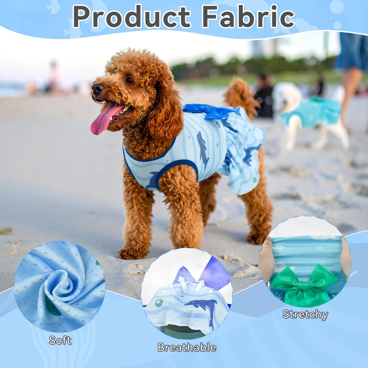 Vehomy 2-Pack Dog Summer Dress Breathable Puppy Cat Dresses with Bowknot Pet Summer Cool Outfits Skirts with Sea Fish Dolphin Patterns for Small Medium Dogs L