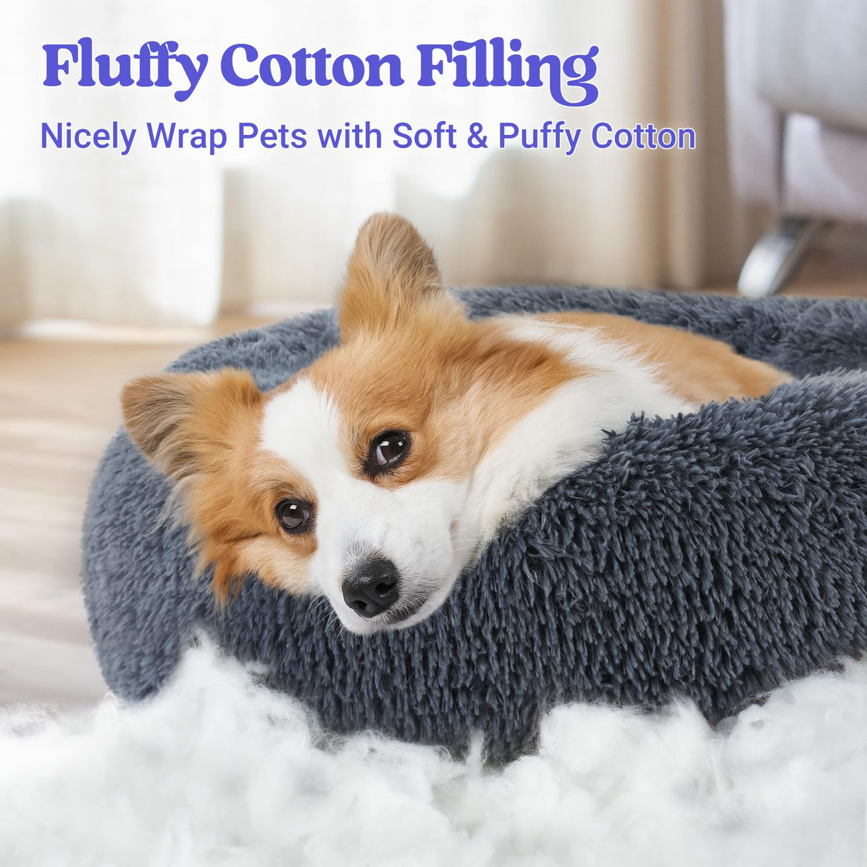 rabbitgoo Calming Dog Bed for Small Medium, 30 inches Pet Bed Machine Washable, Non-Slip Round Fluffy Plush Faux Fur Large Cat Cushion, Soft Donut Cuddler Cushion for Small Dogs, Dark Grey
