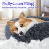 rabbitgoo Calming Dog Bed for Small Medium, 30 inches Pet Bed Machine Washable, Non-Slip Round Fluffy Plush Faux Fur Large Cat Cushion, Soft Donut Cuddler Cushion for Small Dogs, Dark Grey