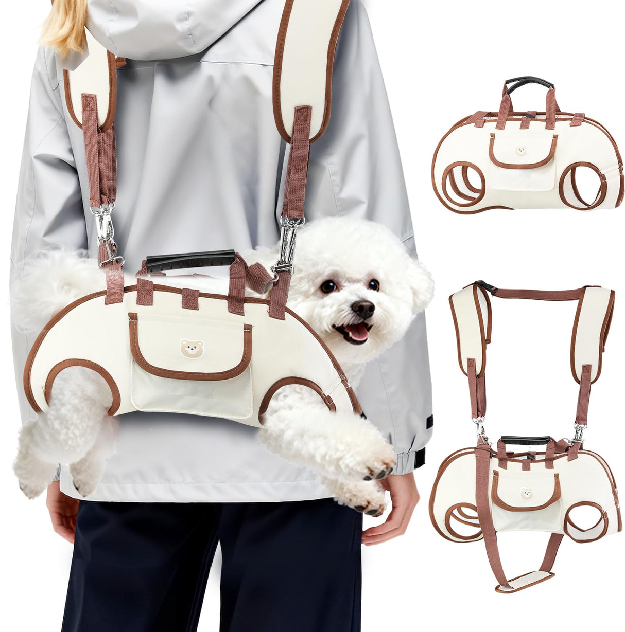 Atiansen Hands Free Dog Backpack Carrier for Small Dogs, Yorkie Shoulder Carrier Sling Backpack Carriers Dog Lift Harness Portable Breathable Pet Carrier Backpack for Small Puppies (S, 4.4-8.8 lbs)