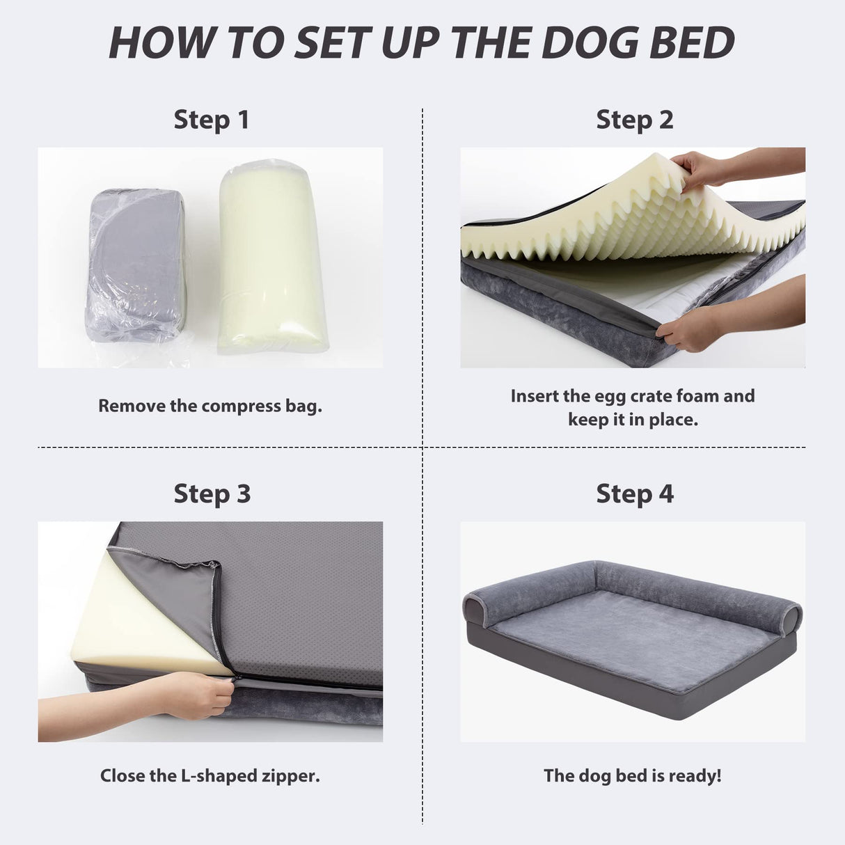 KSIIA Orthopedic Dog Bed - Waterproof Dog Couch Bed with Egg Crate Foam & Nonskid Bottom, 30 x 20 Inch, Gray