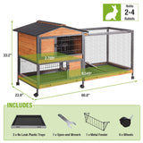 GUTINNEEN 2-Story Rabbit Hutch with Chew-Proof Full Metal Frame for Indoor/Outdoor - 62" Bunny Cage with 6 Locking Casters & 2 Pull-Out Trays for Rabbits, Guinea Pigs, Small Pets (Brown)