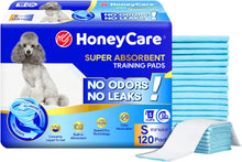Load image into Gallery viewer, Honey Care All-Absorb, Small 17.5" x 23.5", 120 Count, Dog and Puppy Training Pads, Ultra Absorbent and Odor Eliminating, Leak-Proof 5-Layer Potty Training Pads with Quick-Dry Surface, Blue, A05

