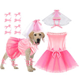 Sweetude 6 Pieces Halloween Princess Dog Costume Set Female Puppy Princess Tutu Skirt Dog Hat Delicate Cuffs PET Pink Outfits for Dogs Birthday Wedding Party (XXL)