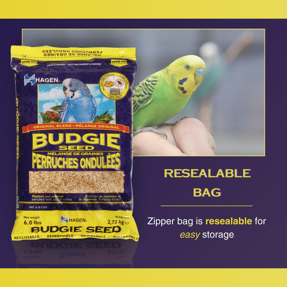 Hagen Parakeet/Budgie Staple VME Seed – Premium Blend, Nutritionally Balanced, Fortified with Vitamins & Minerals, Dust-Free Mix for Budgies, 25 lb Bag