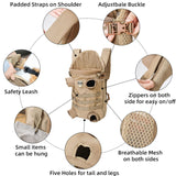 FLAdorepet Dog Carrier Tactical Backpack for Medium Large Dogs,Soft Hands-Free Legs Out Pet Front Cat Dog Carrier Backpack Travel Bag for Outdoor Traveling Hiking Camping (Medium, Khaki)