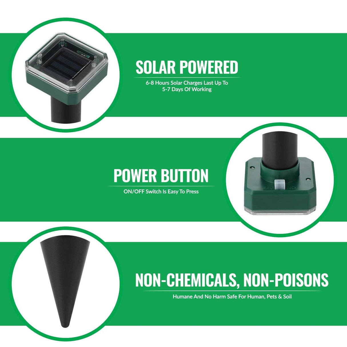 Mole Repellent Solar Powered for Lawns, 8 Pack Gopher Repellent Ultrasonic Solar Powered for Outdoor & Solar Mole Groundhog Vole Rodent Repellent for Yard