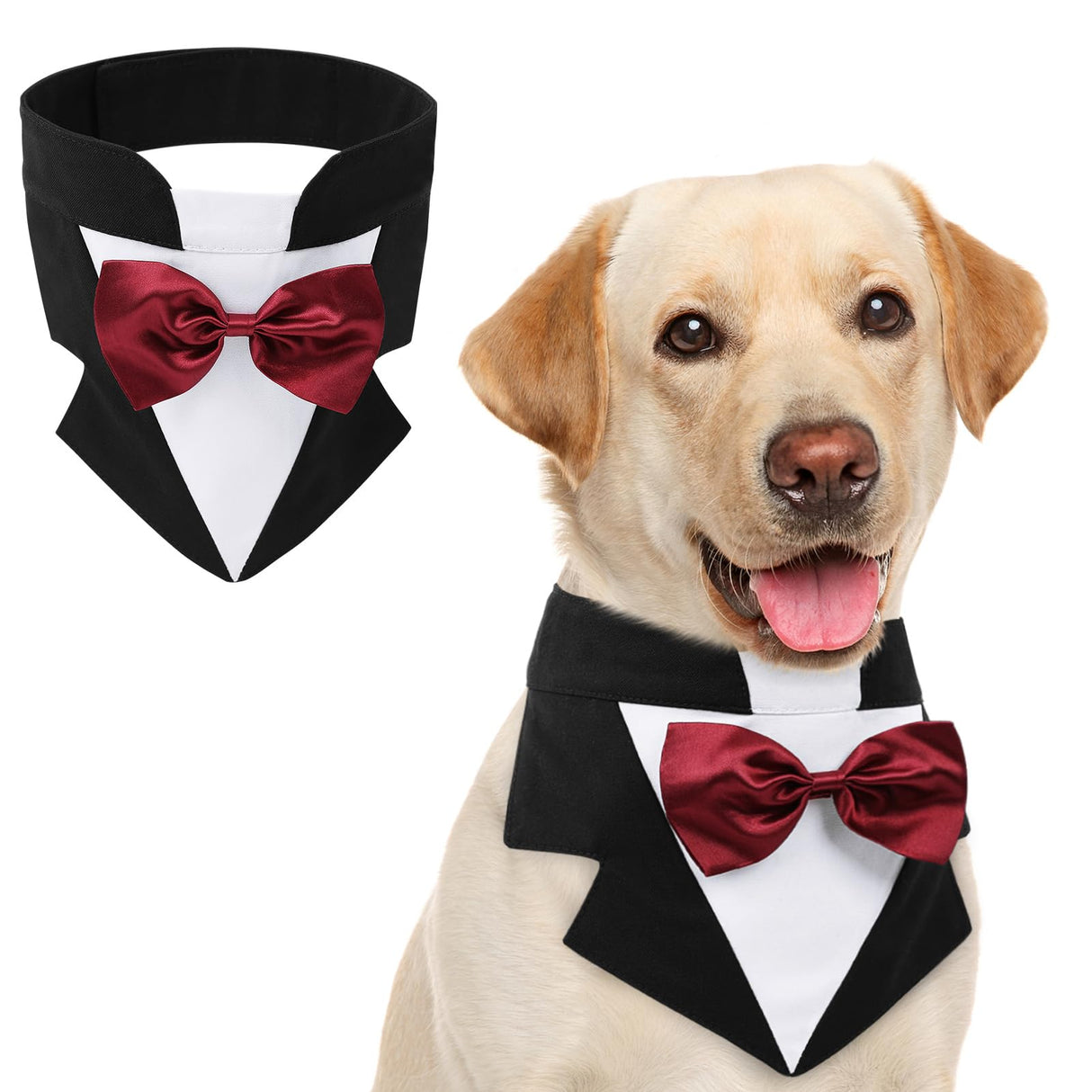 AOFITEE Formal Dog Tuxedo, Large Dog Wedding Bandana Collar with Bow Tie, Adjustable Birthday Costume Valentines Outfits, Bowtie for Large Party Tux Wedding Outfit, Black L