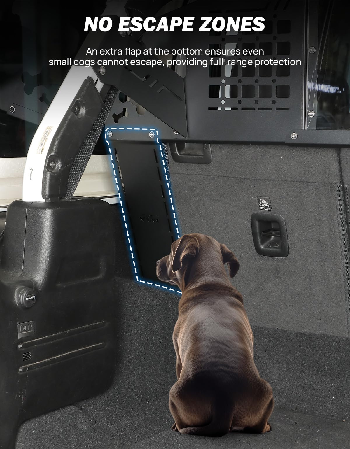 JOYTUTUS Heavy Duty Dog Car Barrier for Wrangler JL 2018-2023, MOLLE Compatible Dog Car Barrier for Cargo Area Car Divider, No Drill Large Pet Car Gate Trunk Barrier