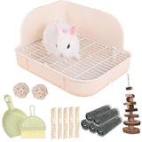 RUBYHOME Rabbit Litter Box Toilet, Plastic Square Cage Box Potty Trainer Corner Litter Bedding Box Pet Pan for Small Animals, Rabbits, Guinea Pigs, Chinchilla, Ferret, Galesaur, 11.4 Inches (White)