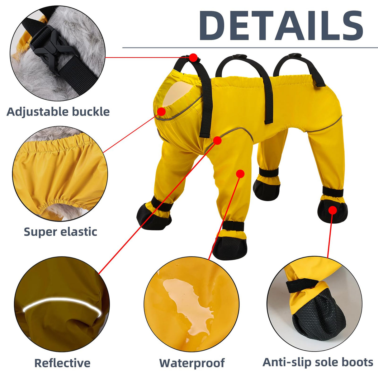 ASENKU Dog Shoes for Medium Dogs, Soft Adjustable Dog Boots & Paw Protectors, Waterproof Anti-Slip Dog Clothes with Boots for Rainy Days, Running, Hiking, Outdoor Walking (Yellow, M)