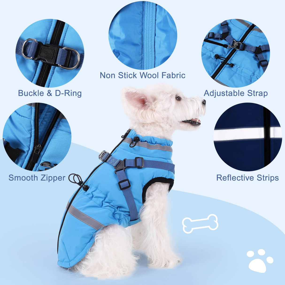 Norbi Dog Coat for Small Dogs, Winter Jacket with Built-in Harness, Water-Resistant Windproof Reflective Warm Adjustable Dog Clothes for Small Medium Dogs, Easy On Back Zipper