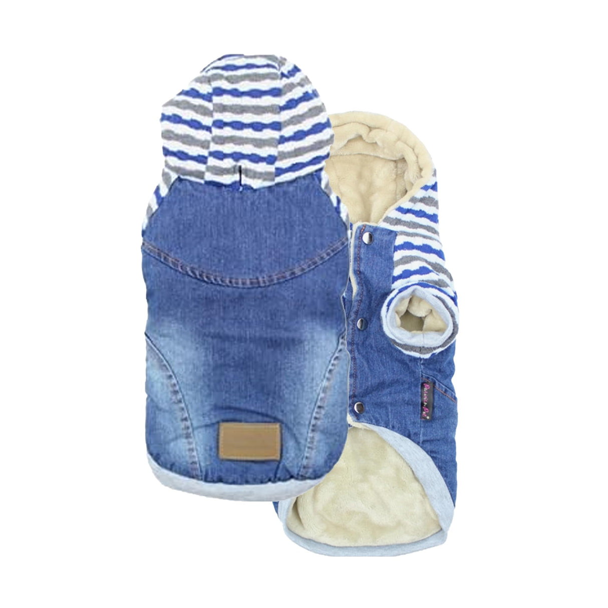 Parisian Pet Basic Dog Hoodie - Lightweight Denim Striped Sweatshirt with Leash Hole and Pockets - Blue Cotton Clothes for Medium Dogs - M