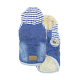 Parisian Pet Basic Dog Hoodie - Lightweight Denim Striped Sweatshirt with Leash Hole and Pockets - Blue Cotton Clothes for Medium Dogs - M