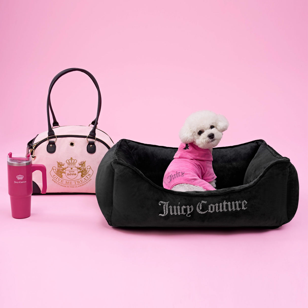 Juicy Couture Hooded Pet Juicy Bling Velour Tracksuit Chest 24 inches for Small Dogs and Cats - Pink - M/L