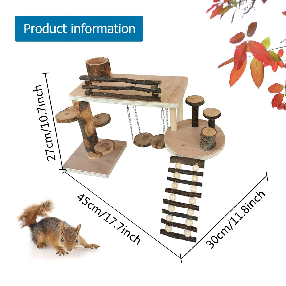 VolksRose Wooden Hamster Playground Platform, Hamster Climbing Toy, Natural Living Climb System, Small Animals Activity Set with Ladder Food Bowl Ramp Bridge for Mouse Gerbil Rat Chinchilla