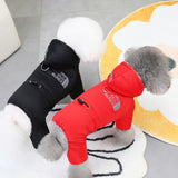 Izefia Dog Coat Pet Apparel Jumpsuit Windproof Cold Weather Coat 4 Legs Sports Jacket Warm Winter Thick Clothes Snow Proof Coat Cotton Dog Coat for Small Dog Medium Dog Cat Black XXL