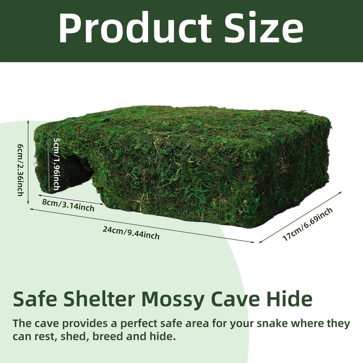 Hollima Mossy Cave Hide for Reptiles, Lizard Moss Hideout with Safe Shelter, Snake Cave Hut for Themed Terrarium Ideal for Gecko Hamster Snake to Rest & Hide
