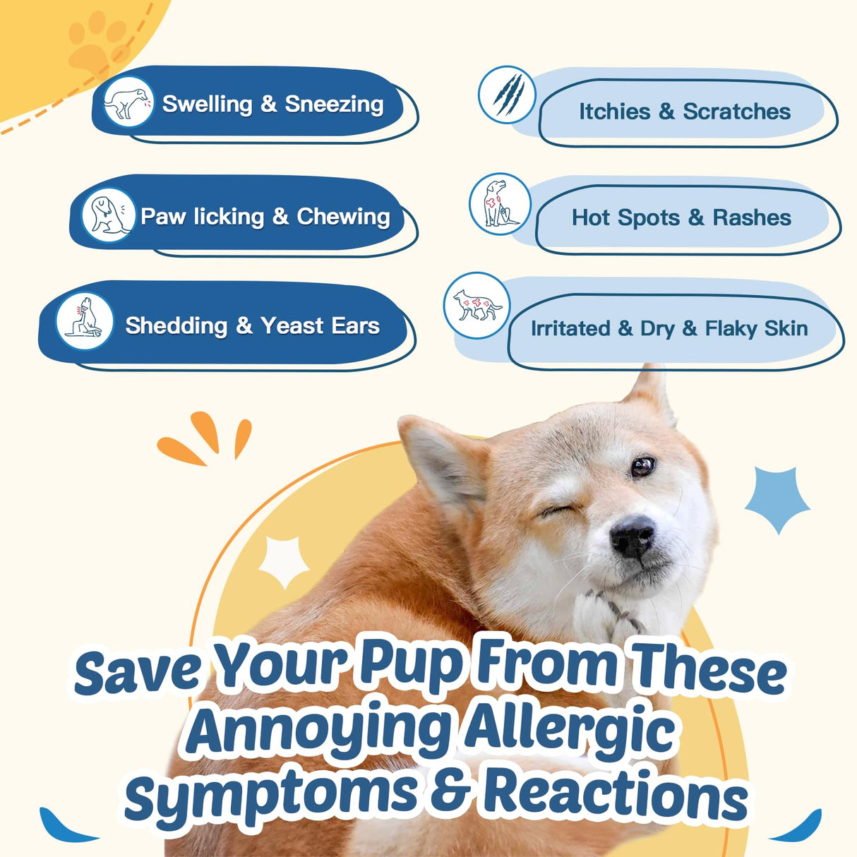 Dog Allergy Relief Chews, with Probiotics, Omega 3, Colostrum - Dog Itching Skin & Ears Relief, Herbal Skin & Coat Supplement, Gut & Immune Support, Hot Spot Treatment, Anti Seasonal Allergies