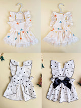 QWINEE 2pc Cute Heart Pattern Dog Dress Ruffle Trim Princess Dress Cat Vest Dress Lace Trim Summer Dress Pet Clothes for Small Medium Cats Dogs Kitten Puppy Black Multi Medium