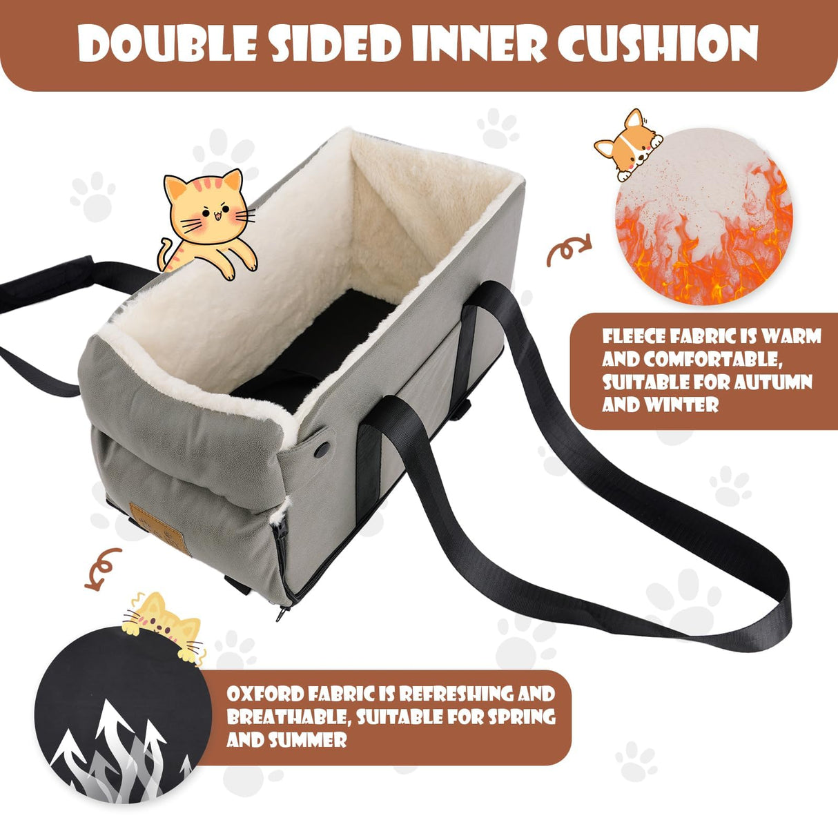 Dog Car Seat for Small Dogs Cats, Pet Travel Car Seat, Middle Console Dog Booster Box, Detachable Washable Center Console Pet Siting Armrest Booster for Puppy Cats Pets Up to 13.5lbs